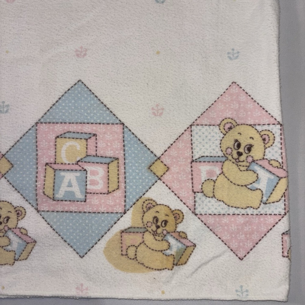 Vintage Riegel Baby Blanket Pastel Baby‎ BEAR Blocks 30x30 Cotton - Picture 2 of 7